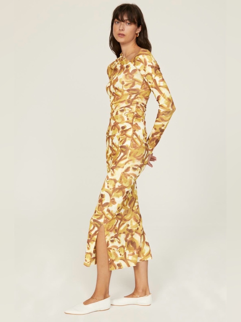 Nanushka~Jasno~Yellow & Brown Long-Sleeve Midi Dress~Size XS~$495~